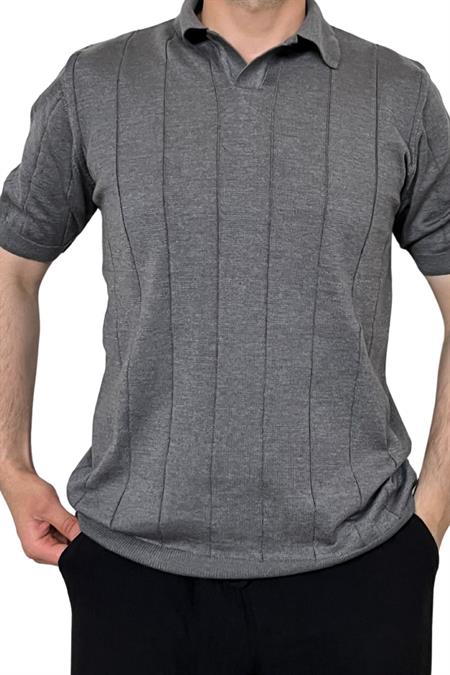 Erkek Canlı Beyaz Çizgili Kısa Kollu Triko T-Shirt