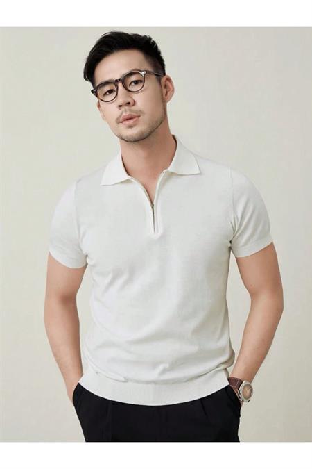 Erkek Fermuarlı Polo Yaka Triko T-Shirt