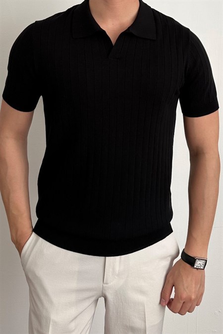 Erkek Slim Fit Fitilli Polo Yaka Triko T-Shirt