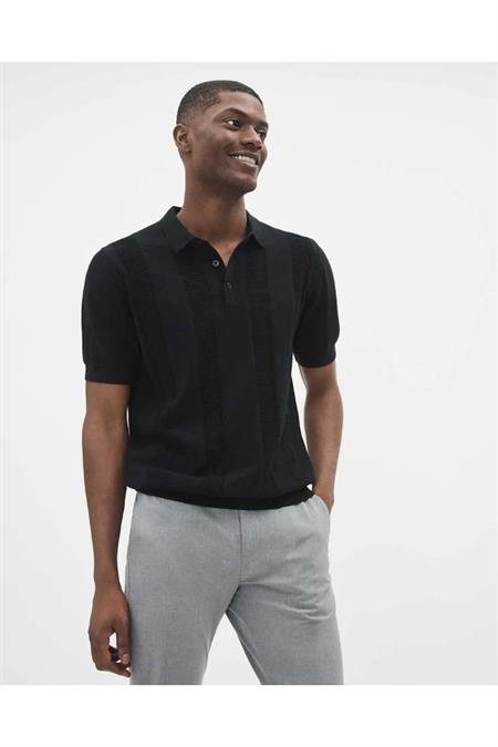 Erkek Dikine Şeritli 3 Düğme Polo Yaka Kısa Kol Triko