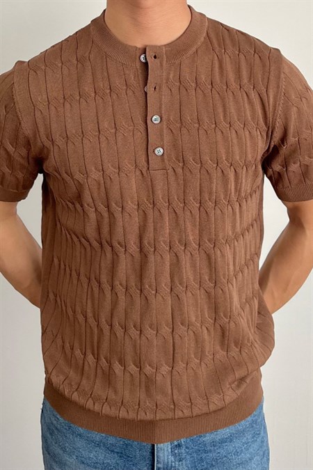 Erkek Hakim Yaka Düğmeli Slim Fit Triko T-Shirt