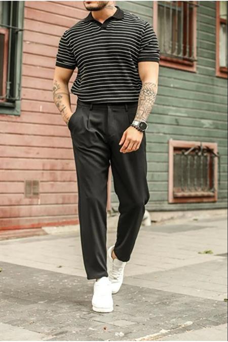 Çizgili Polo Yaka T-Shirt Taş