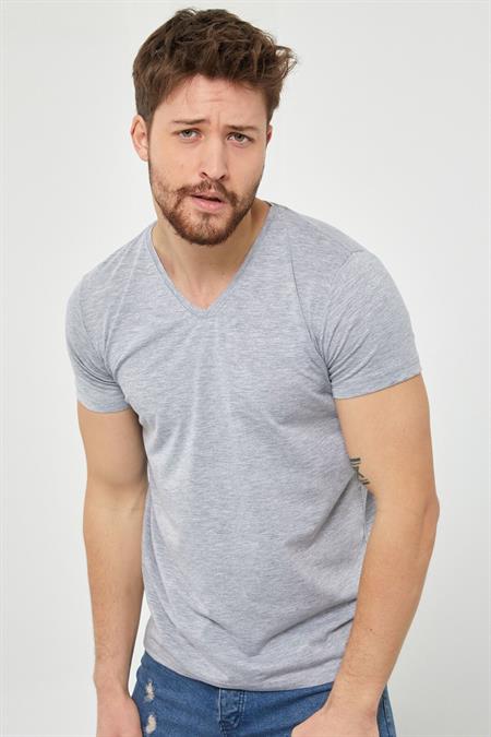 Erkek V Yaka Slim Fit T-shirt-vyktsr33s