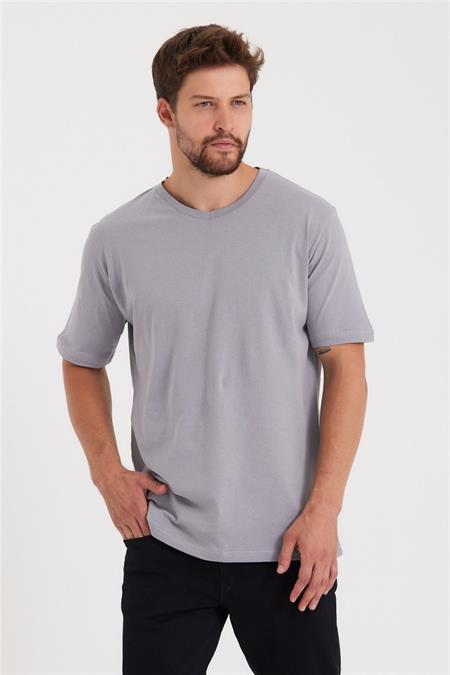Erkek V Yaka Slim Fit T-shirt-vyktsr33s