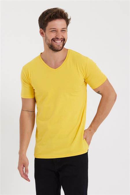 Erkek V Yaka Slim Fit T-shirt-vyktsr33s