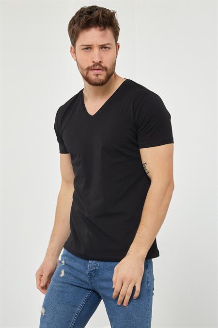 Erkek V Yaka Slim Fit T-shirt-vyktsr33s