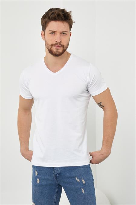 Erkek V Yaka Slim Fit T-shirt-vyktsr33s