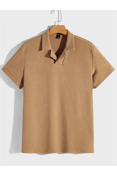 Erkek Kahverengi Waffle Kumaş Regular Polo Yaka T-Shirt
