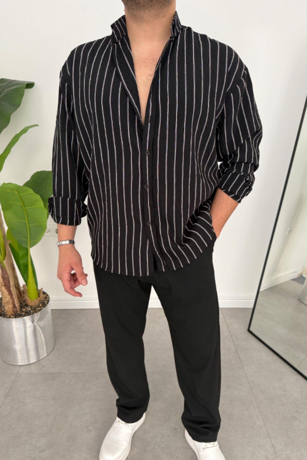 TARZ COOLGömlekDKNGMLK025Erkek Regular Dikine Çizgili Gömlek Vizon