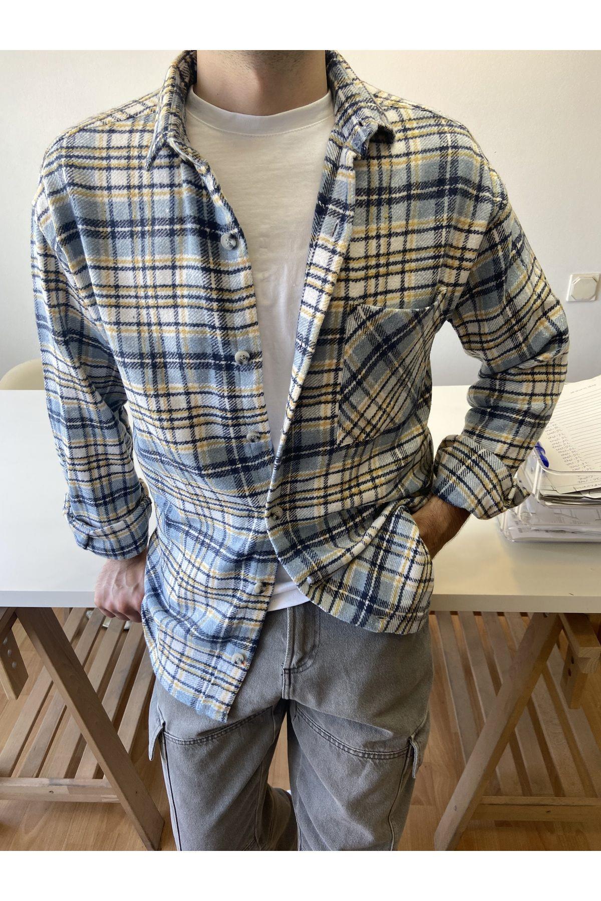 TARZ COOLGömlekTYC0458202871M00ODG001001Erkek Füme-İndigo Çift Cep Kapaklı Slim Fit Oduncu Gömlek