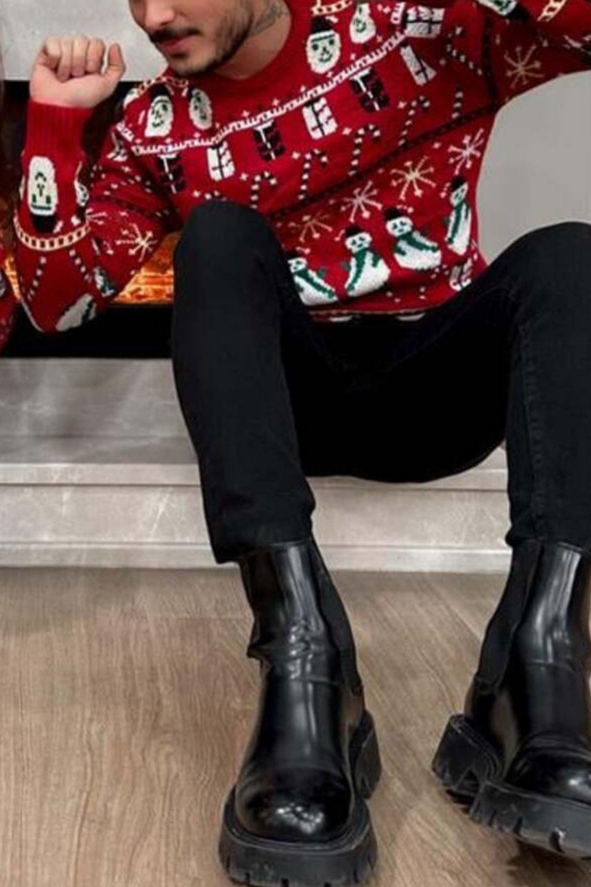 TARZ COOLKazakNOELKZKErkek Kırmızı-yeşil-beyaz Christmas Yılbaşı Kazağı-noelkzkr200s