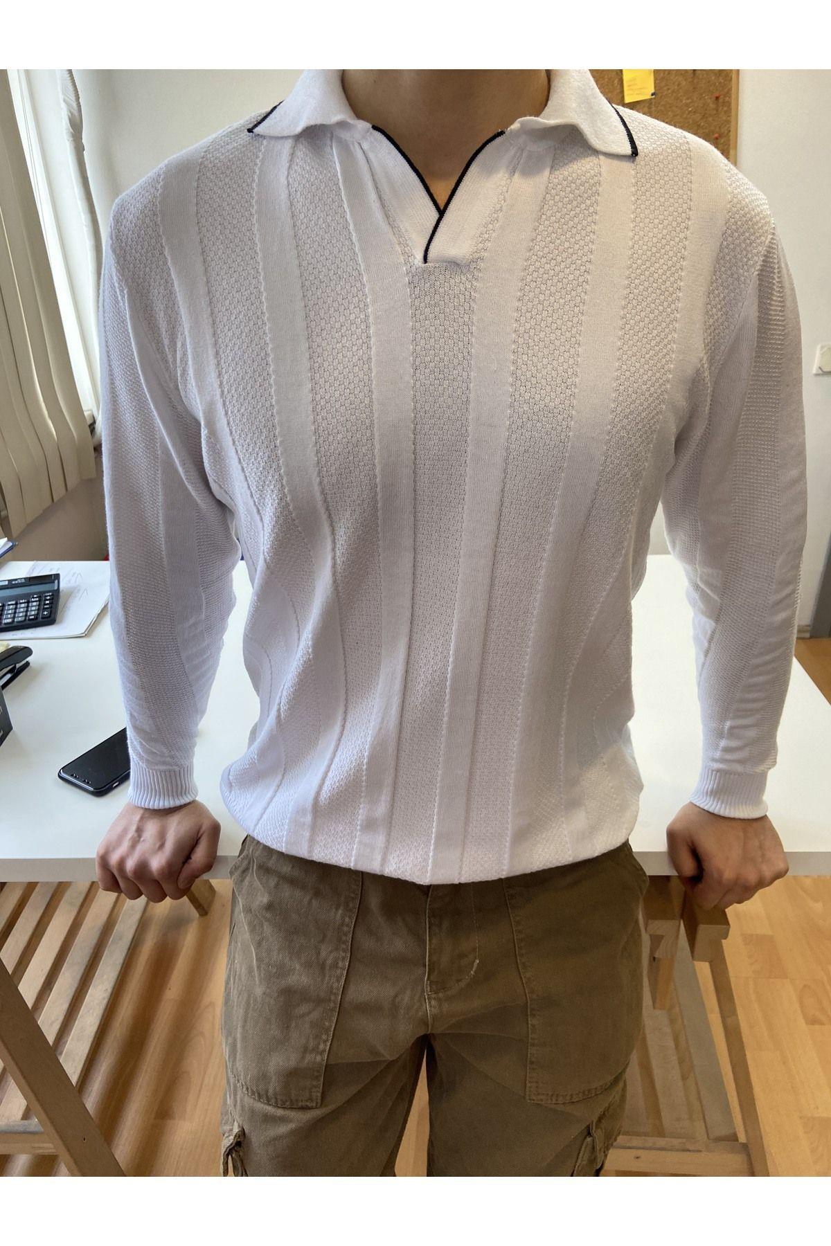 TARZ COOLKazakTRZ191199Füme Erkek Kalın Şeritli Polo Yaka Triko T-Shirt