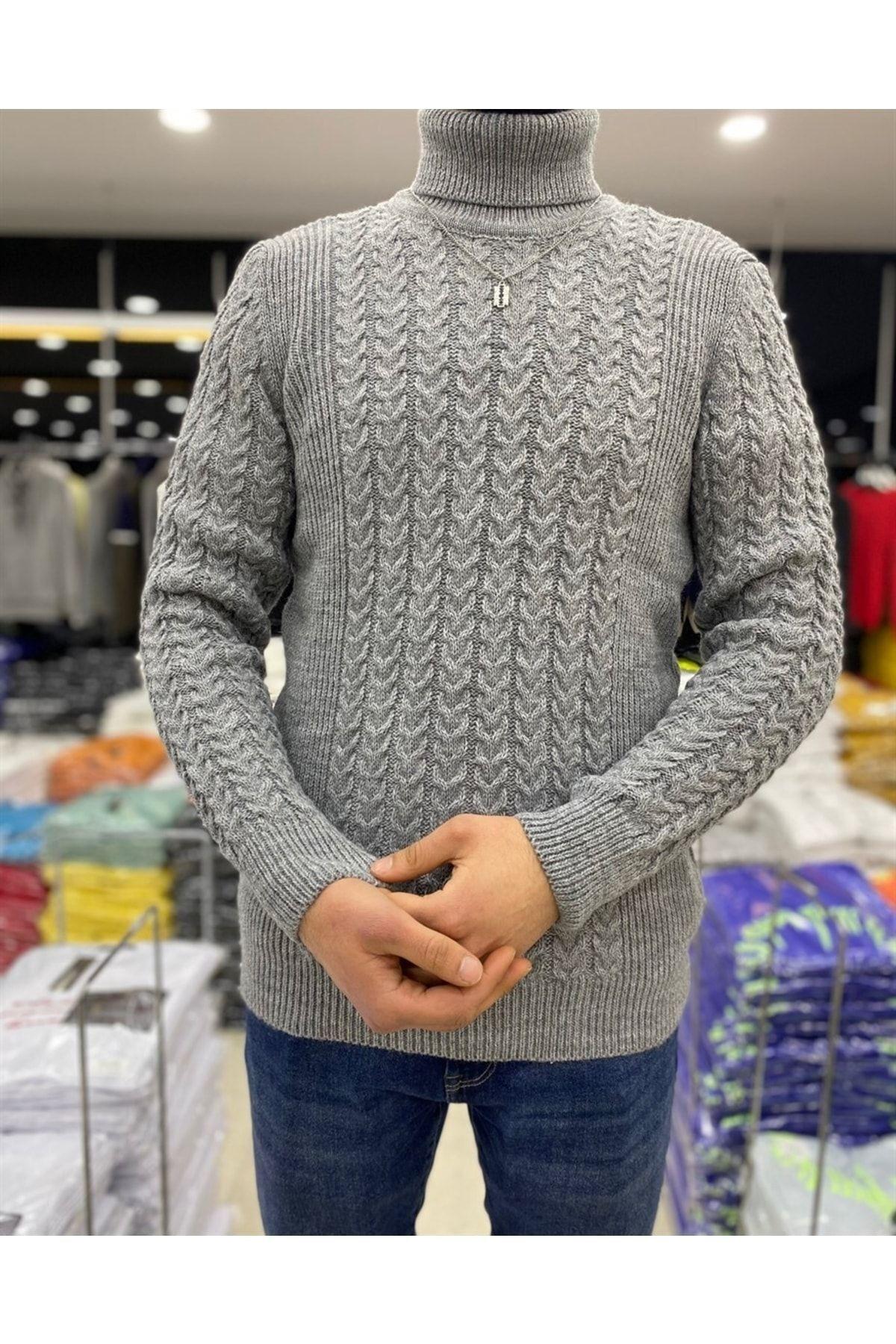 TARZ COOLKazakTYC00407726006Erkek Koyu Gri Örgü Desenli Balıkçı Yaka Triko Kazak