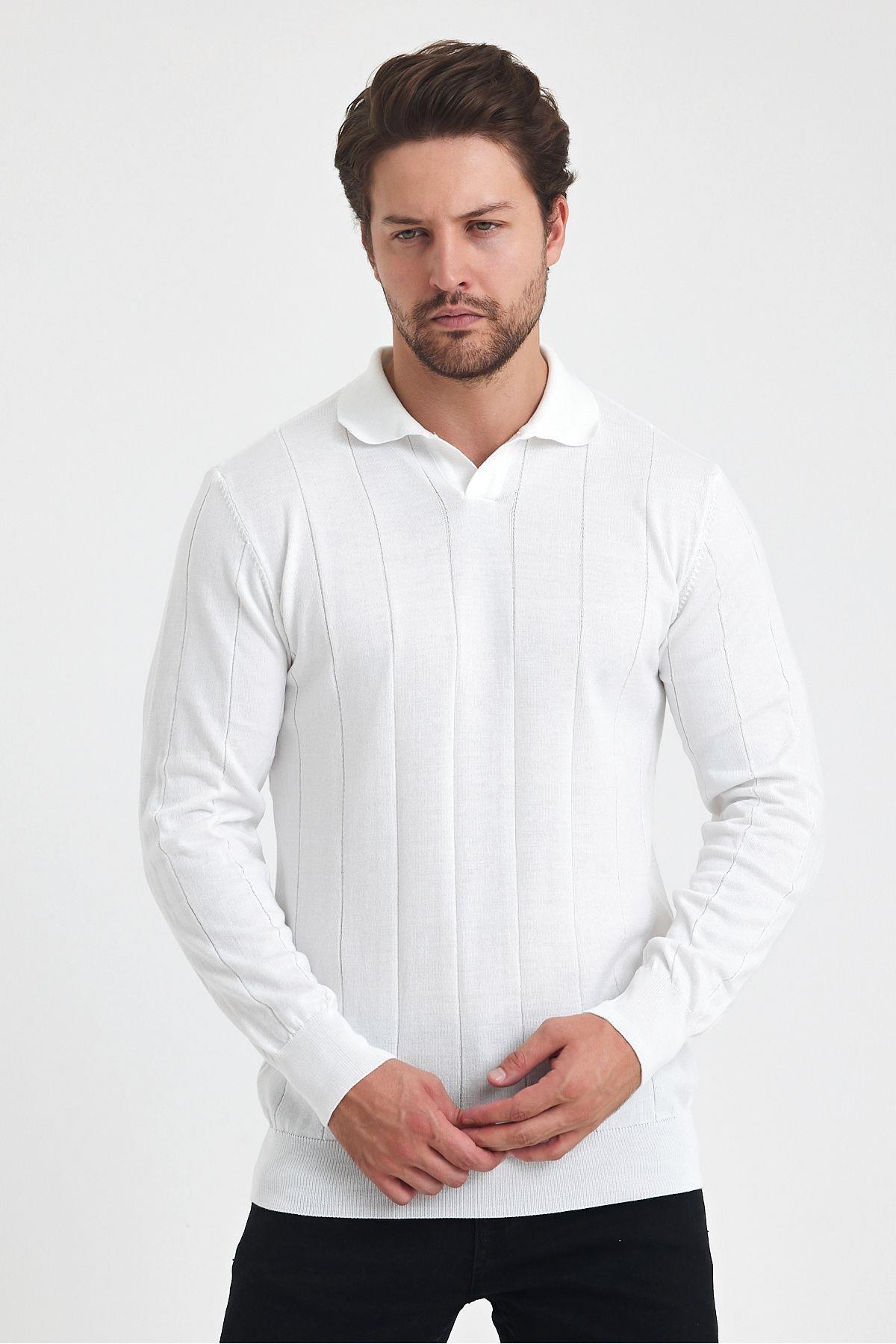 TARZ COOLKazakTYCQ471P1N172344595172985Erkek Çizgili Uzun Kol Polo Yaka Triko Kazak