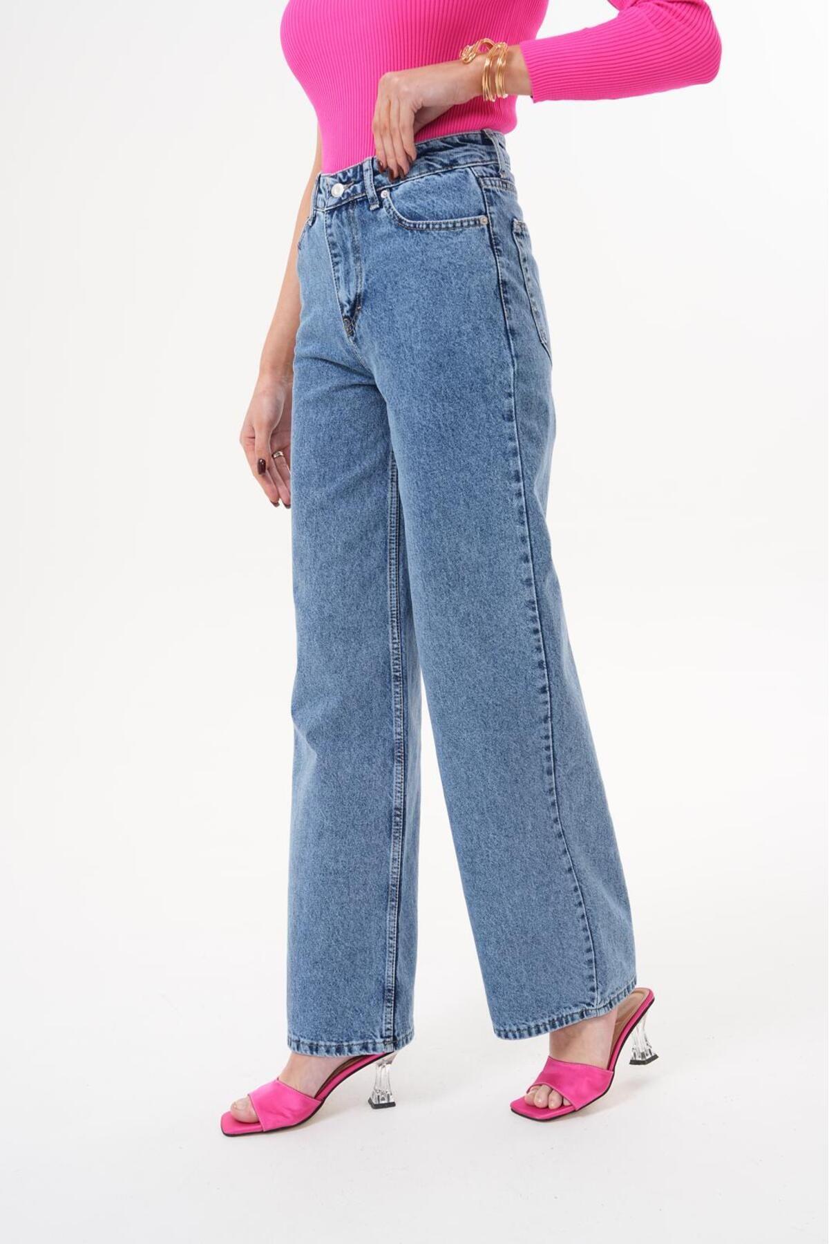 TARZ COOLPantolonPLZPNT025Kadın Palazzo Salaş Paça Süper Yüksek Bel Jean Pantolon Füme