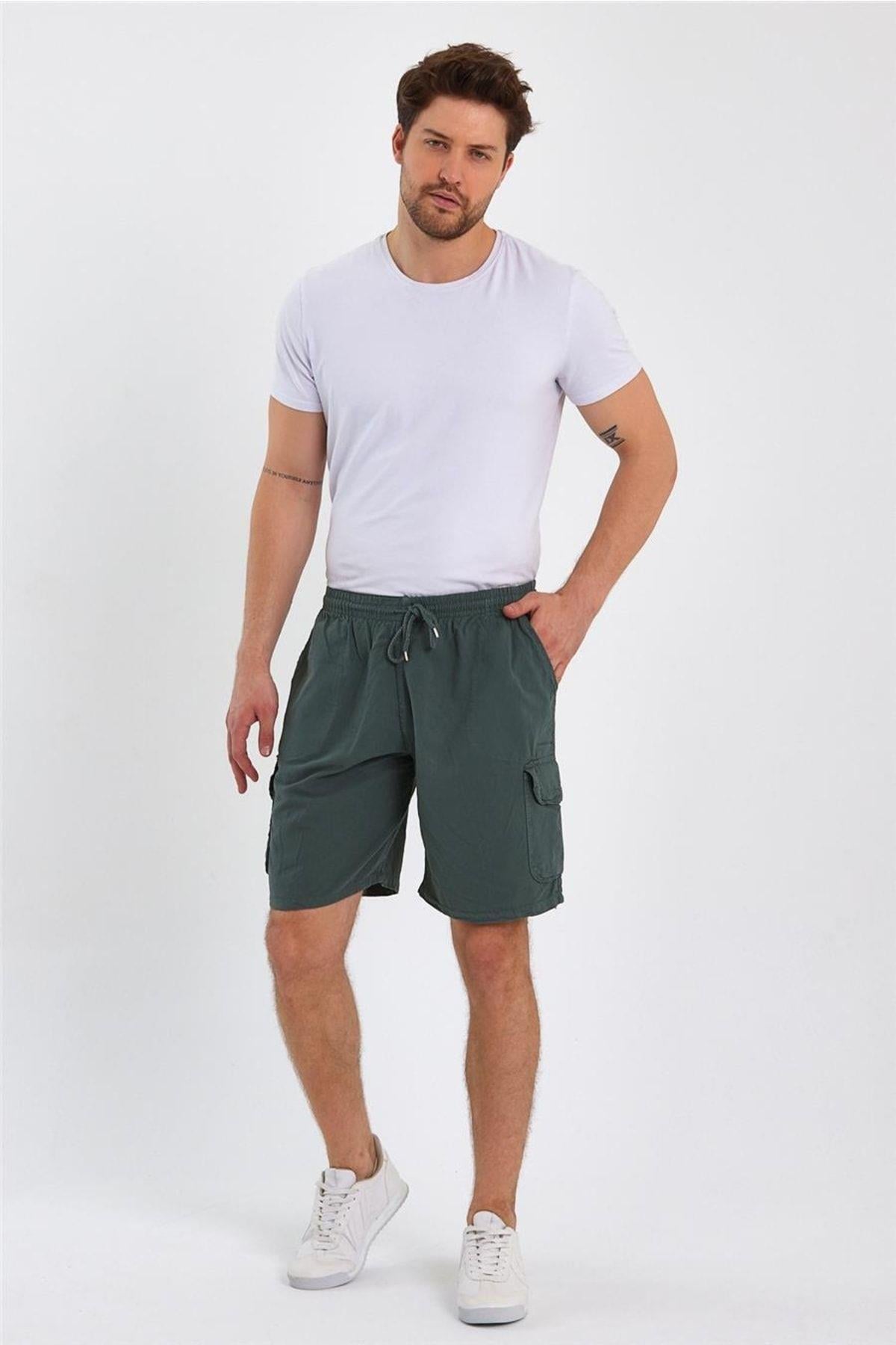 TARZ COOLŞort & BermudaCREPESRT01Erkek Siyah Kargo Cepli Regular Bağcıklı Keten Şort-crepesrt01r02s