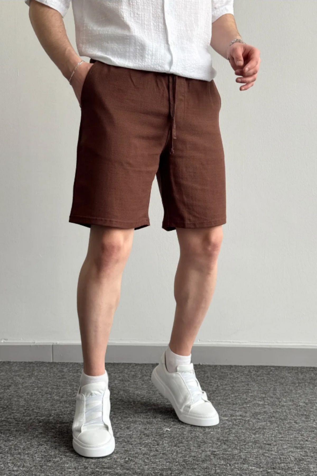 TARZ COOLŞort & BermudaTYC73415C1C0D1DC4BBE36505Erkek Kahverengi Musli Lastikli Bağcıklı Regular Şort