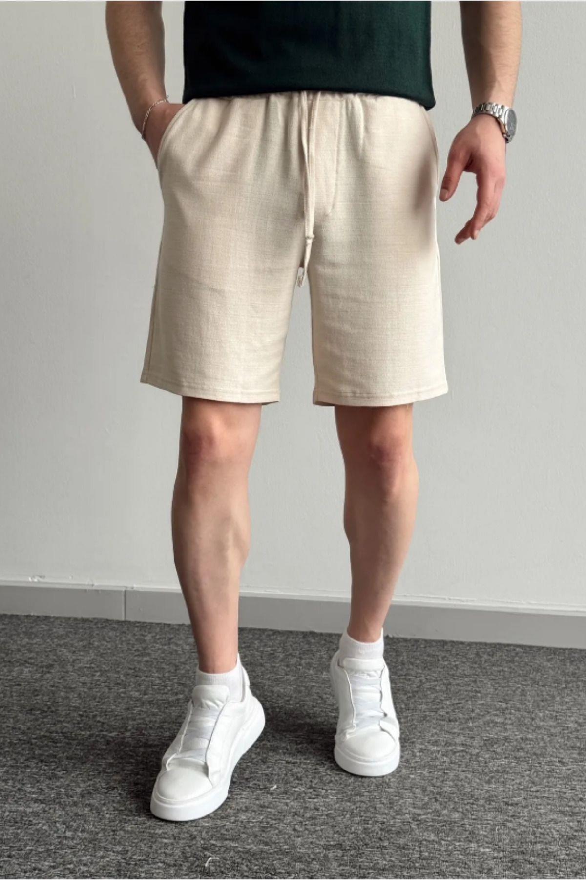TARZ COOLŞort & BermudaTYCCQP41SN174781070351286Erkek Bej Musli Lastikli Bağcıklı Regular Şort