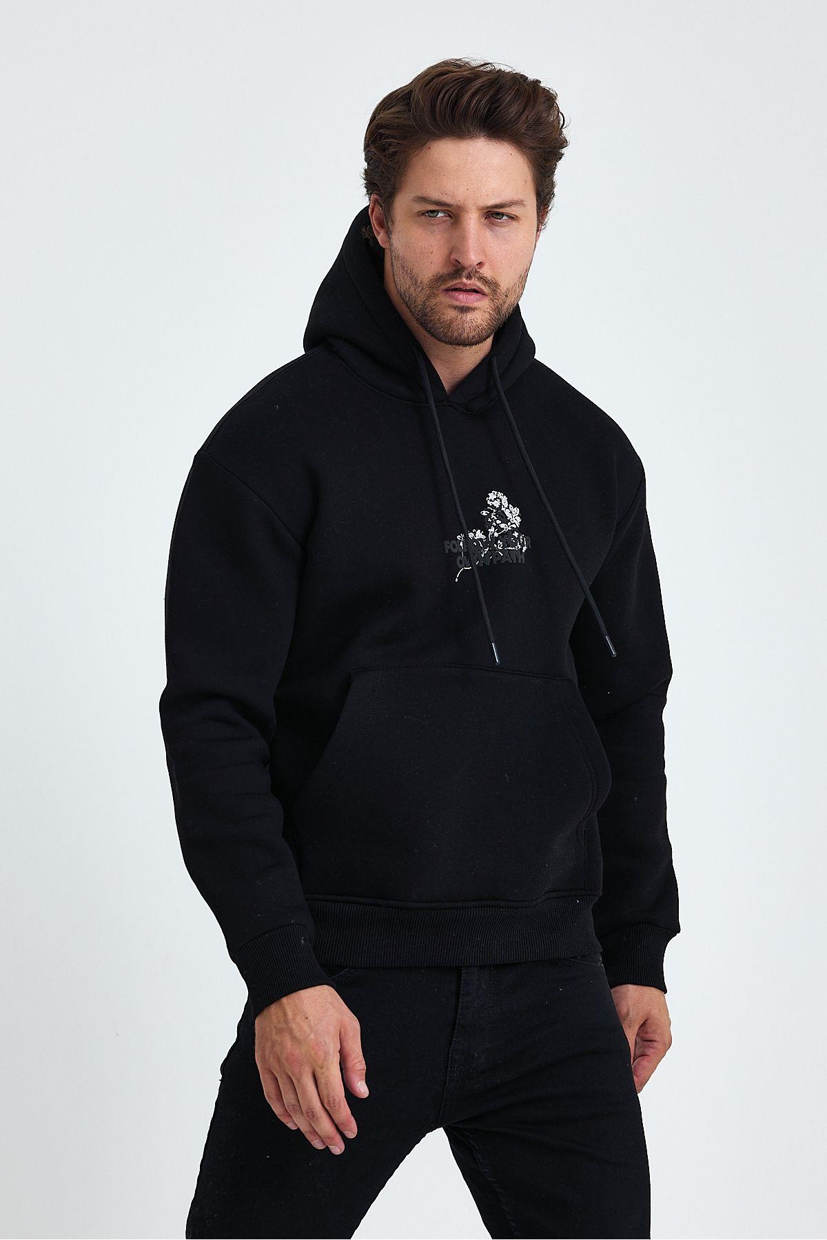 TARZ COOLSweatshirtBEFORESWT01Erkek Regular Fit Yumuşacık Içi Polarlı Kordonlu Kapüşonlu Baskılı Sweatshirt