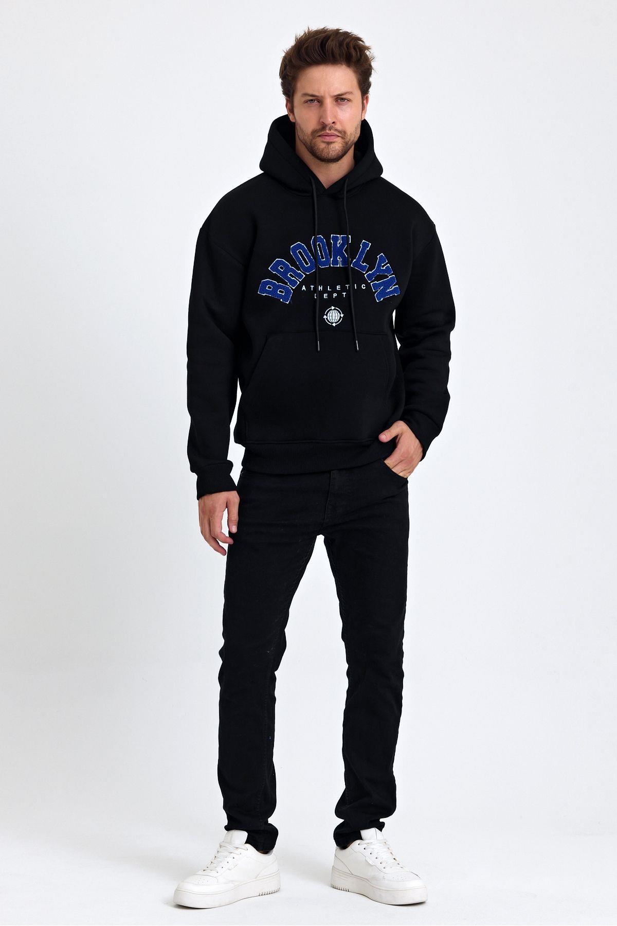 TARZ COOLSweatshirtBRKLYNSWT01Erkek Yumusaçık Kumaşlı Kapüşonlu Kordonlu Regular Fit Baskılı Sweatshirt