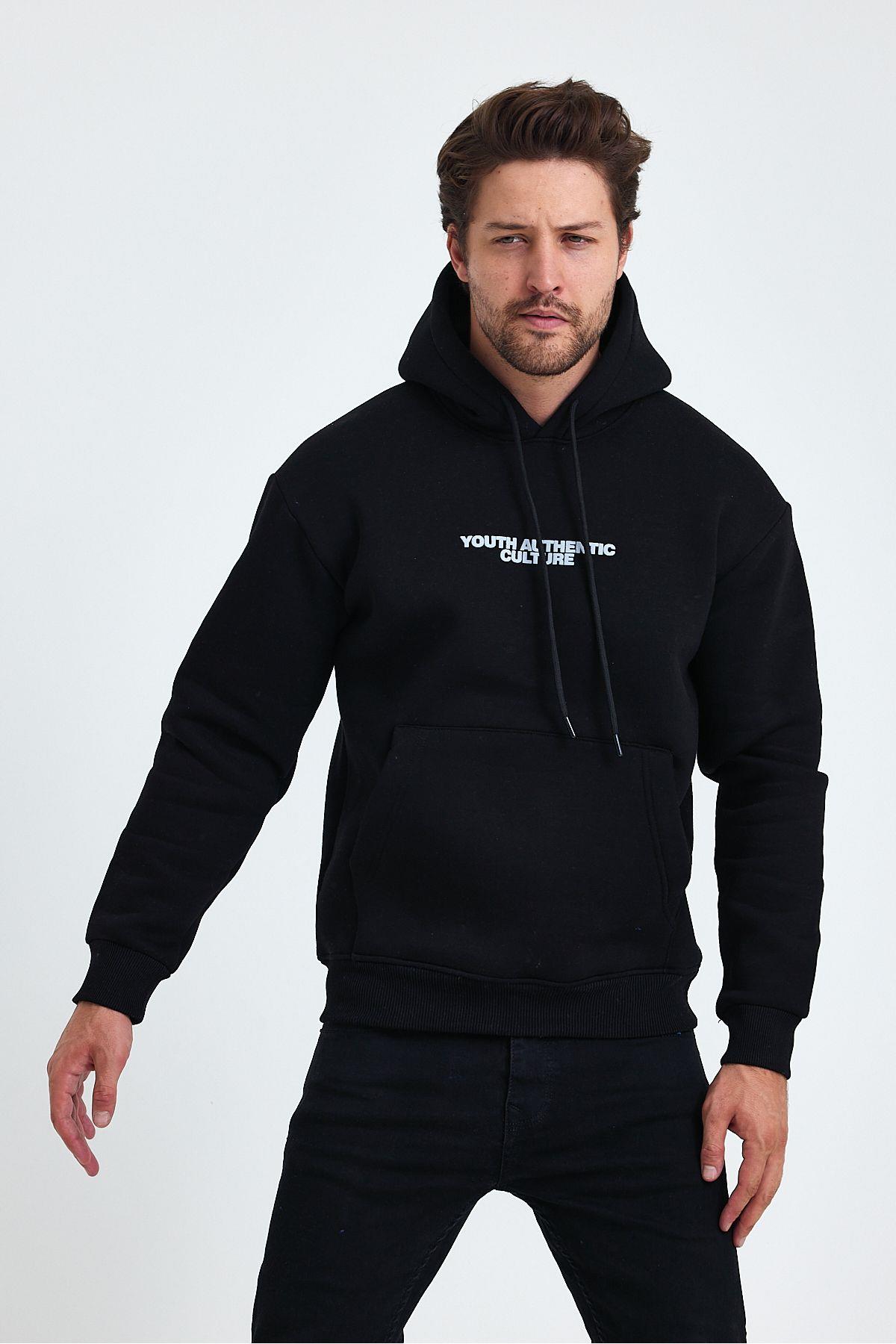 TARZ COOLSweatshirtCULTURESWT01Erkek Ön Ve Arka Baskılı 3 İplik Şardonlu Kapüşonlu Sweatshirt
