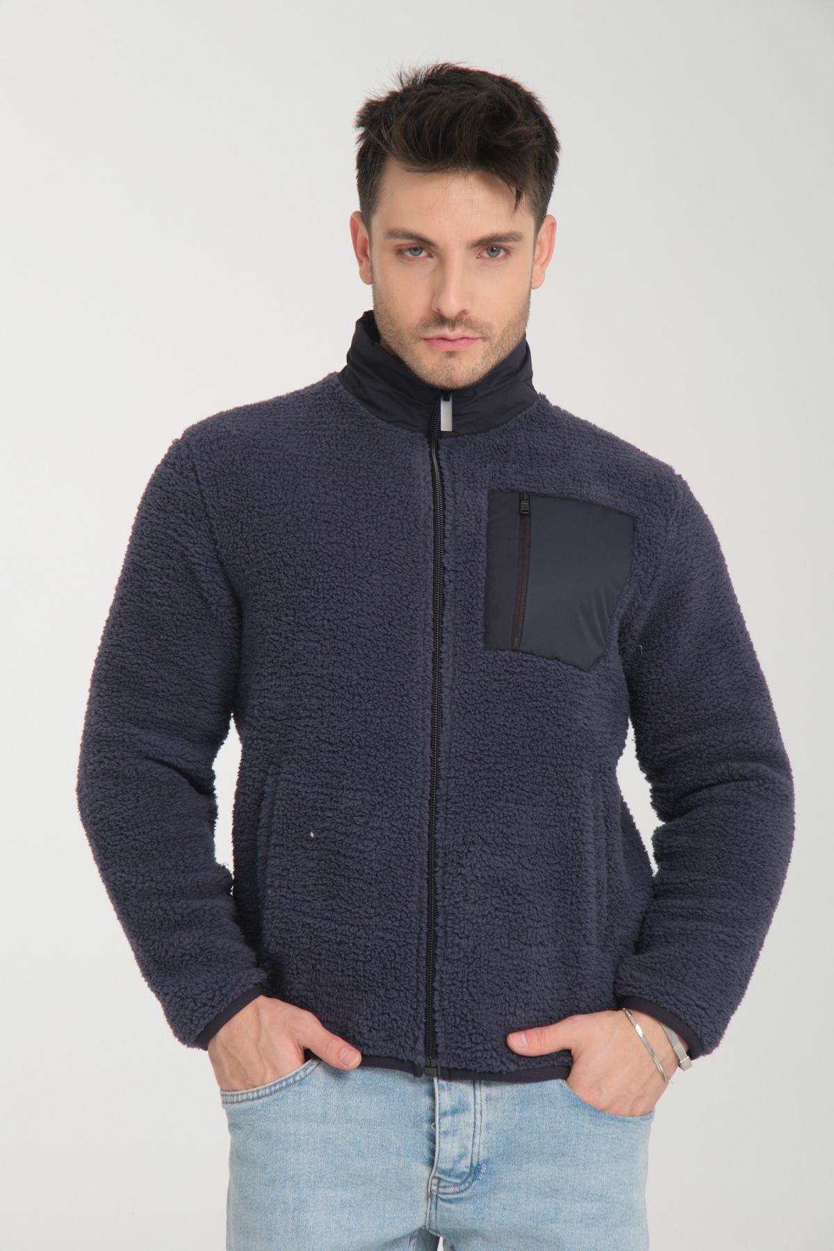 TARZ COOLSweatshirtFABRGS3026Siyah Fermuarlı Kapüşonlu Peluş Sweatshirt