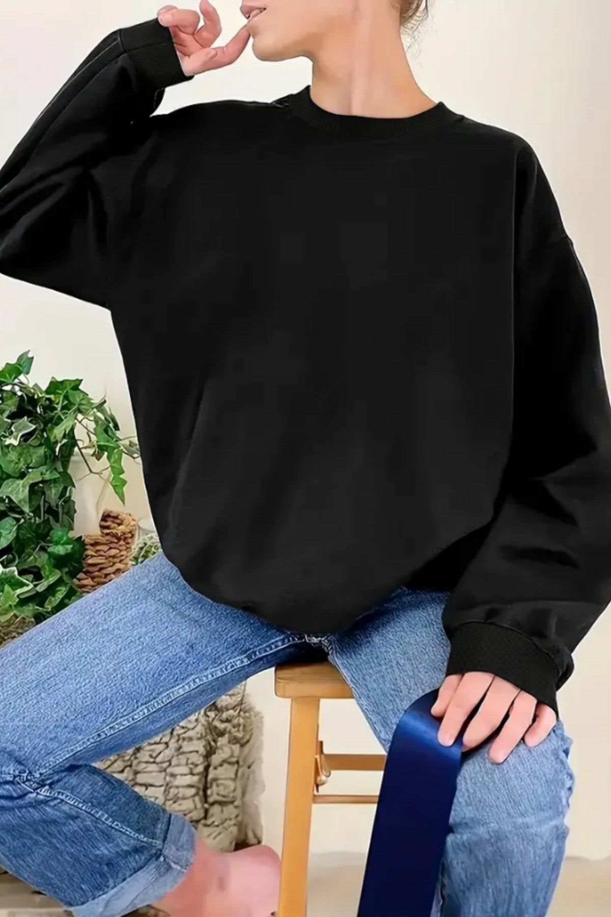 Tarz CoolSweatshirtKDSWT59R02-2Kadın Bisiklet Yaka Basic Oversize Sweatshirt