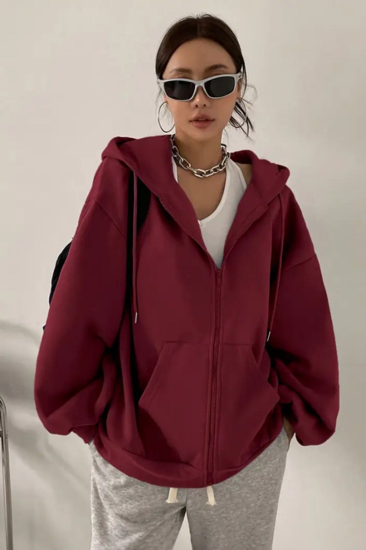 Tarz CoolSweatshirtOVFRSWT025R06Unisex Fermuar Kapüşonlu Sweatshirt
