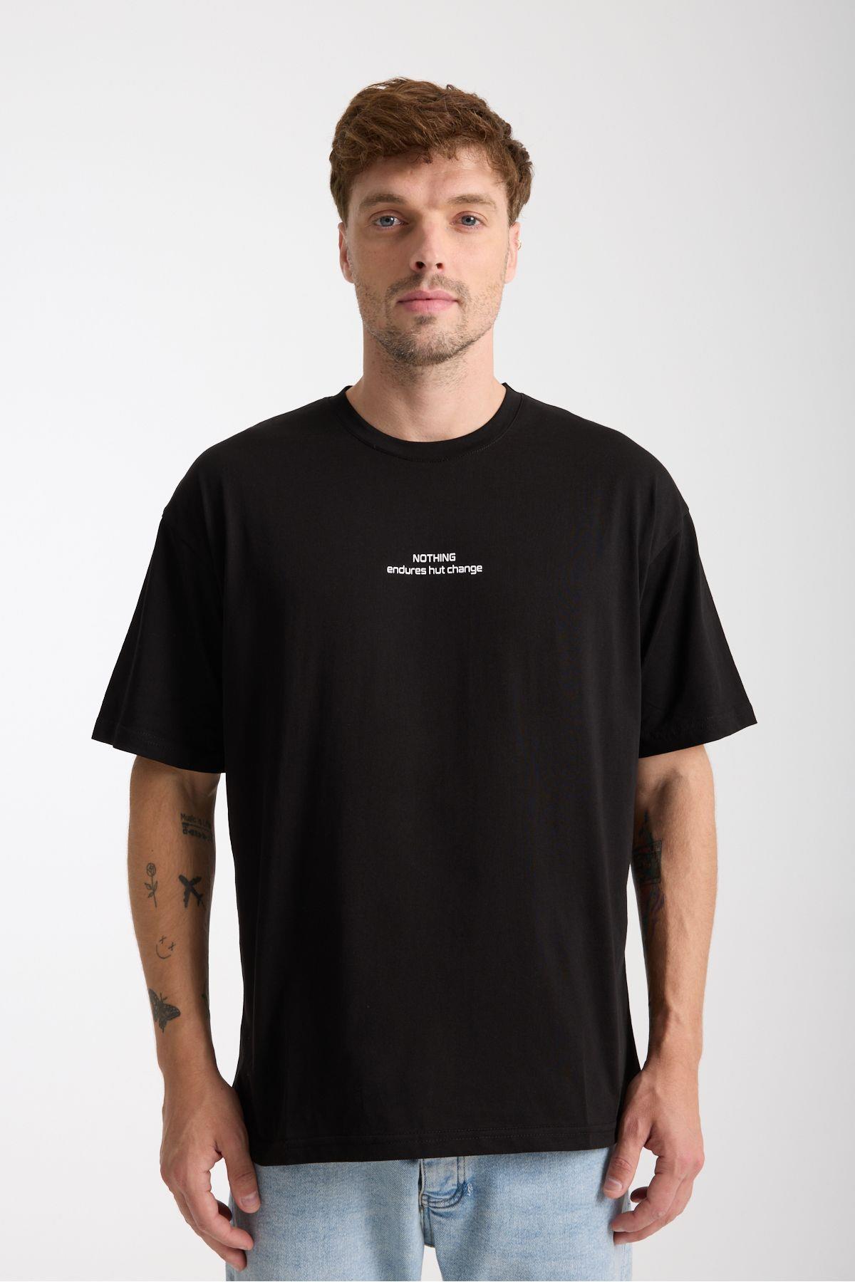 TARZ COOLT-ShirtNOTHNGTST025Erkek Beyaz Nothing Nakış Yazılı Oversize Bisiklet Yaka T-Shirt