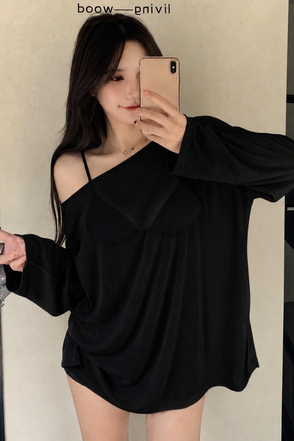 Tarz CoolT-shirtPLJ-TST-026-SYLXLKadın Oversize Düşük Omuz Flamlı Pamuk Bluz – Salaş Yazlık İnce Dokulu Basic Tişört
