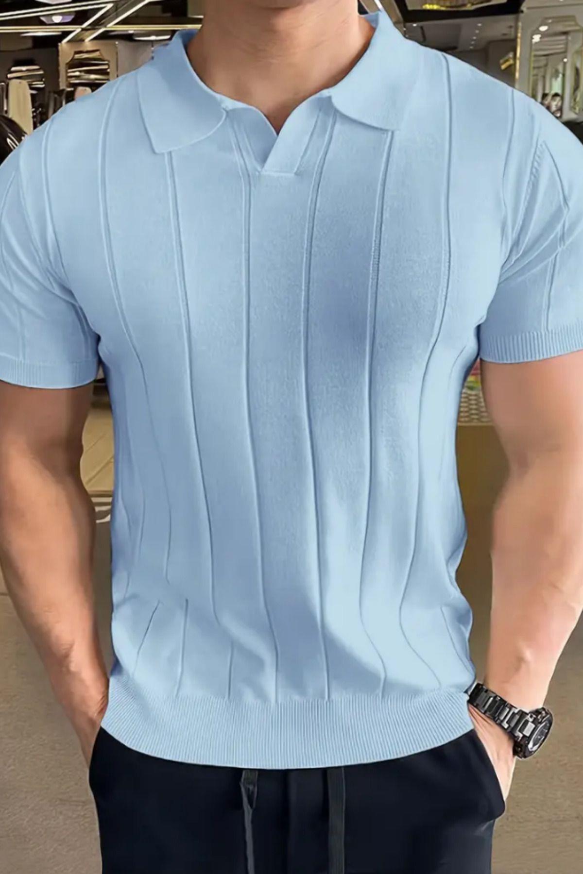 TARZ COOLT-ShirtTC19180Erkek Siyah Çizgili Kısa Kollu Triko T-Shirt