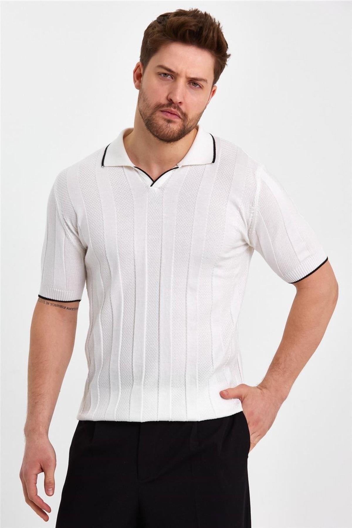 TARZ COOLT-ShirtTRZ19109Koyu Kırmızı Erkek Polo Yaka Çizgili Triko T-Shirt-TRZ19109R02S
