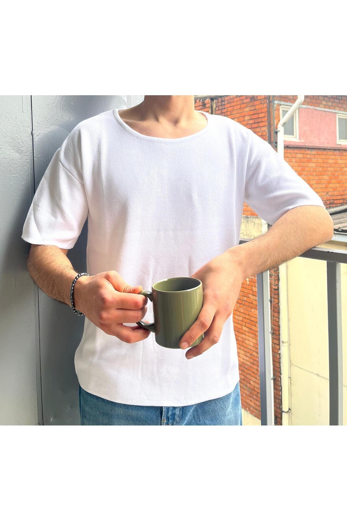 TARZ COOLT-ShirtTRZ19122Erkek Geniş Yaka Oversize Triko T-Shirt