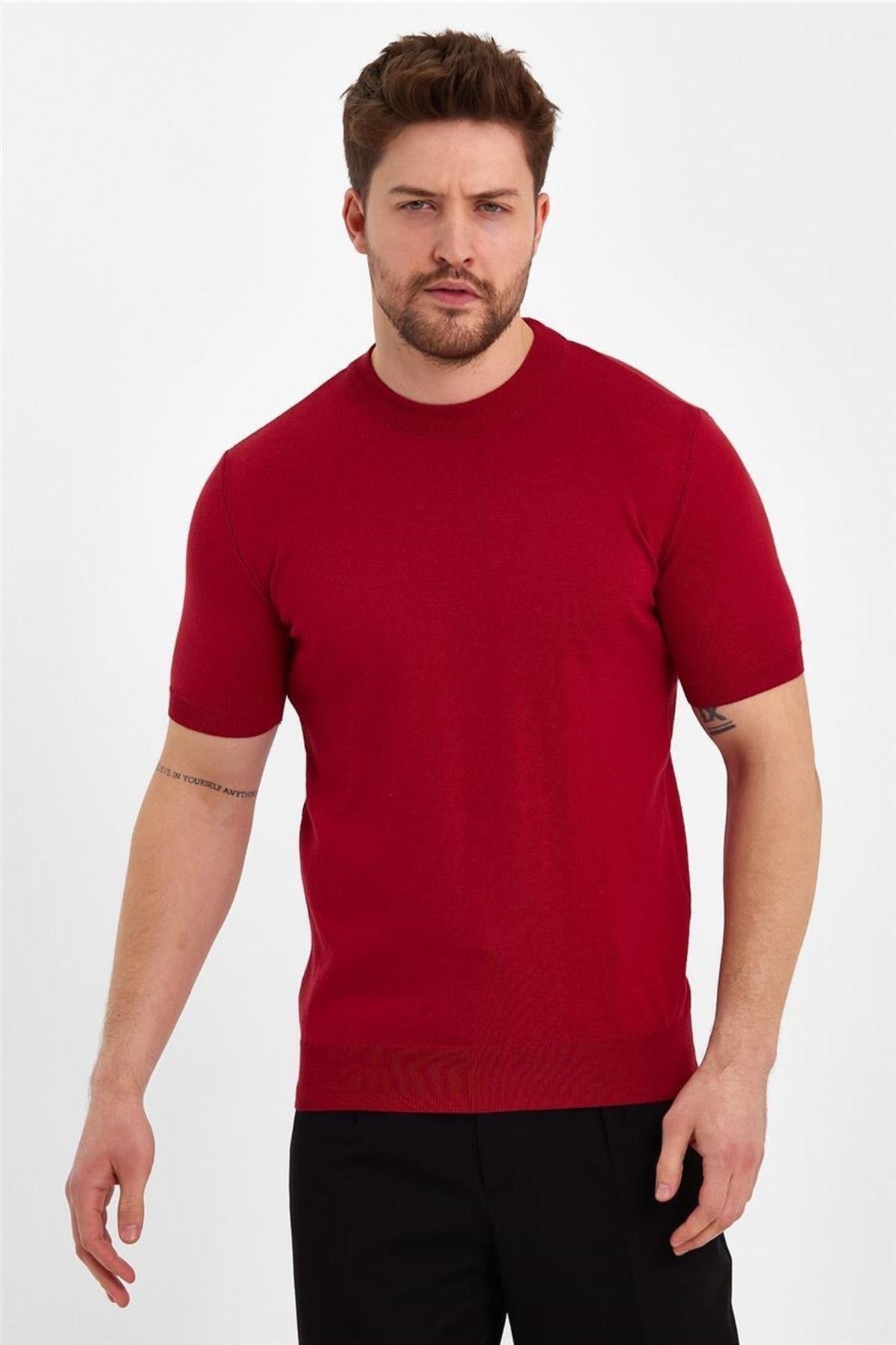 TARZ COOLT-ShirtTRZ19129Taş Erkek Yarım Balıkçı Düz Triko T-shirt-trz19129r08s