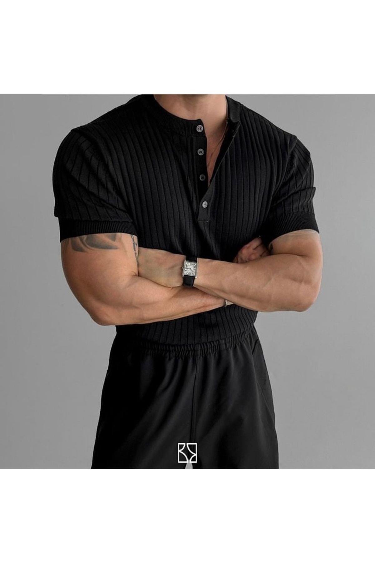 TARZ COOLT-ShirtTRZ19150Haki Slim Dar Hakim Yaka Düz Triko T-Shirt