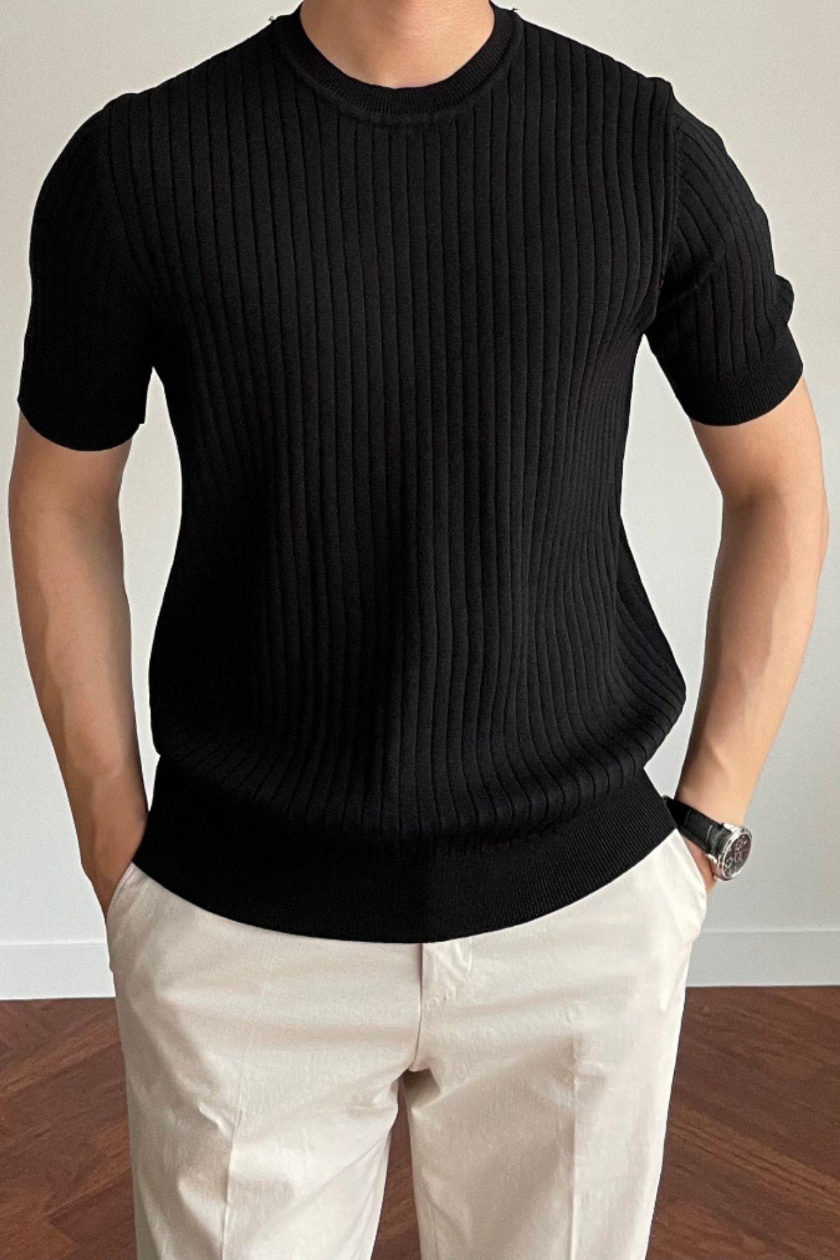 TARZ COOLT-ShirtTRZ2880Erkek Beyaz Fitilli Slim Fit Bisiklet Yaka Triko T-Shirt