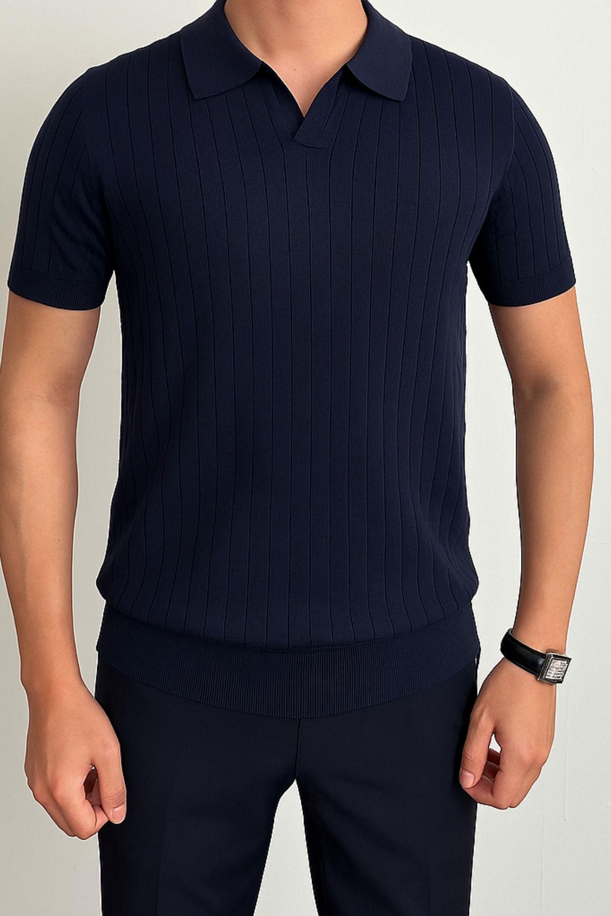 TARZ COOLT-ShirtTRZ29169Erkek Beyaz Slim Fit Fitilli Polo Yaka Triko T-Shirt