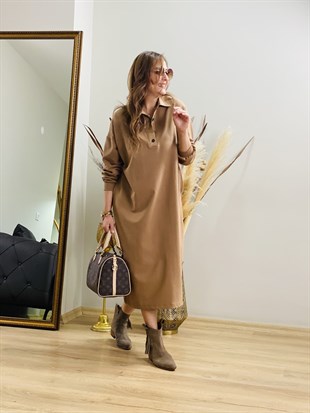 Camel Polo Yaka Sweat Elbise