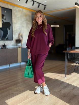 Şalvarlı Basic Bordo İkili Takım