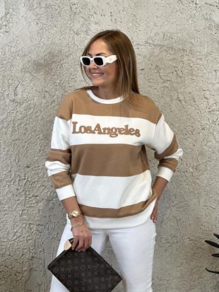 Taba Beyaz Çizgili Los Angeles Sweatshirt