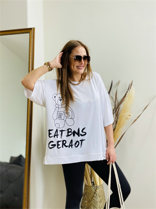 Beyaz Ayıcık Baskılı Tshirt