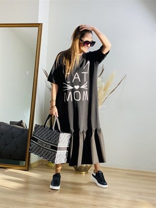Cat Mom Siyah Elbise