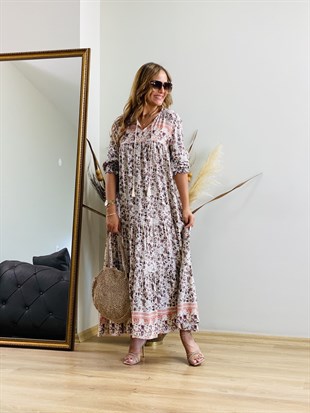 Kol Lastikli Floral Desen Elbise