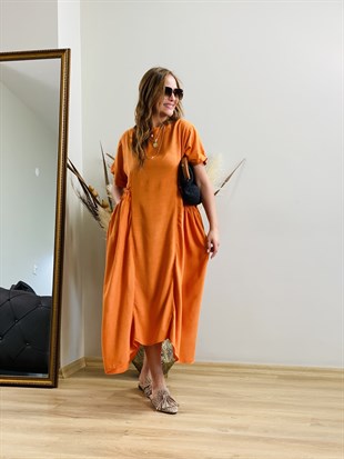 Oranj Cep Büzgülü Elbise