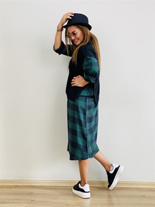 Yeşil Ekose Detaylı Sweat Elbise