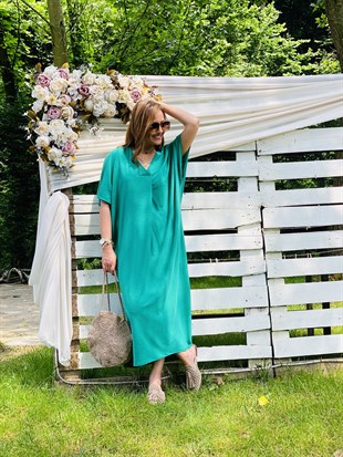 Yeşil Yarasa Kol Oversize Elbise