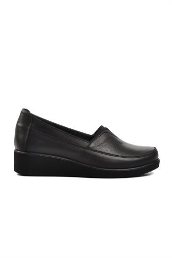 Ayakmod 25825-1 Siyah Hakiki Deri Kadın Dolgu Topuk Ayakkabı Ayakmod Kadın Günlük Ayakkabı
