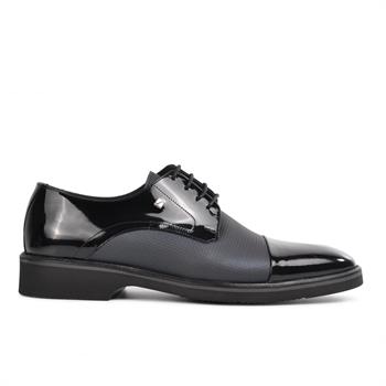 Fosco 2583 Siyah-Siyah Rugan Hakiki Deri Erkek Klasik Ayakkabı Fosco Erkek Klasik Ayakkabı