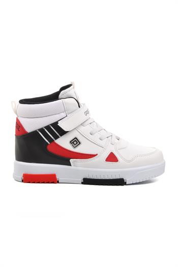 Pepino 1563-F Beyaz-Siyah-Kırmızı Cırtlı Çocuk Hi Sneaker Pepino Çocuk Spor Ayakkabı