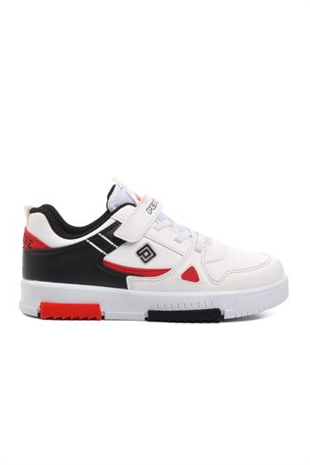 Pepino 1564-F Beyaz-Siyah-Kırmızı Cırtlı Çocuk Sneaker Pepino Çocuk Spor Ayakkabı